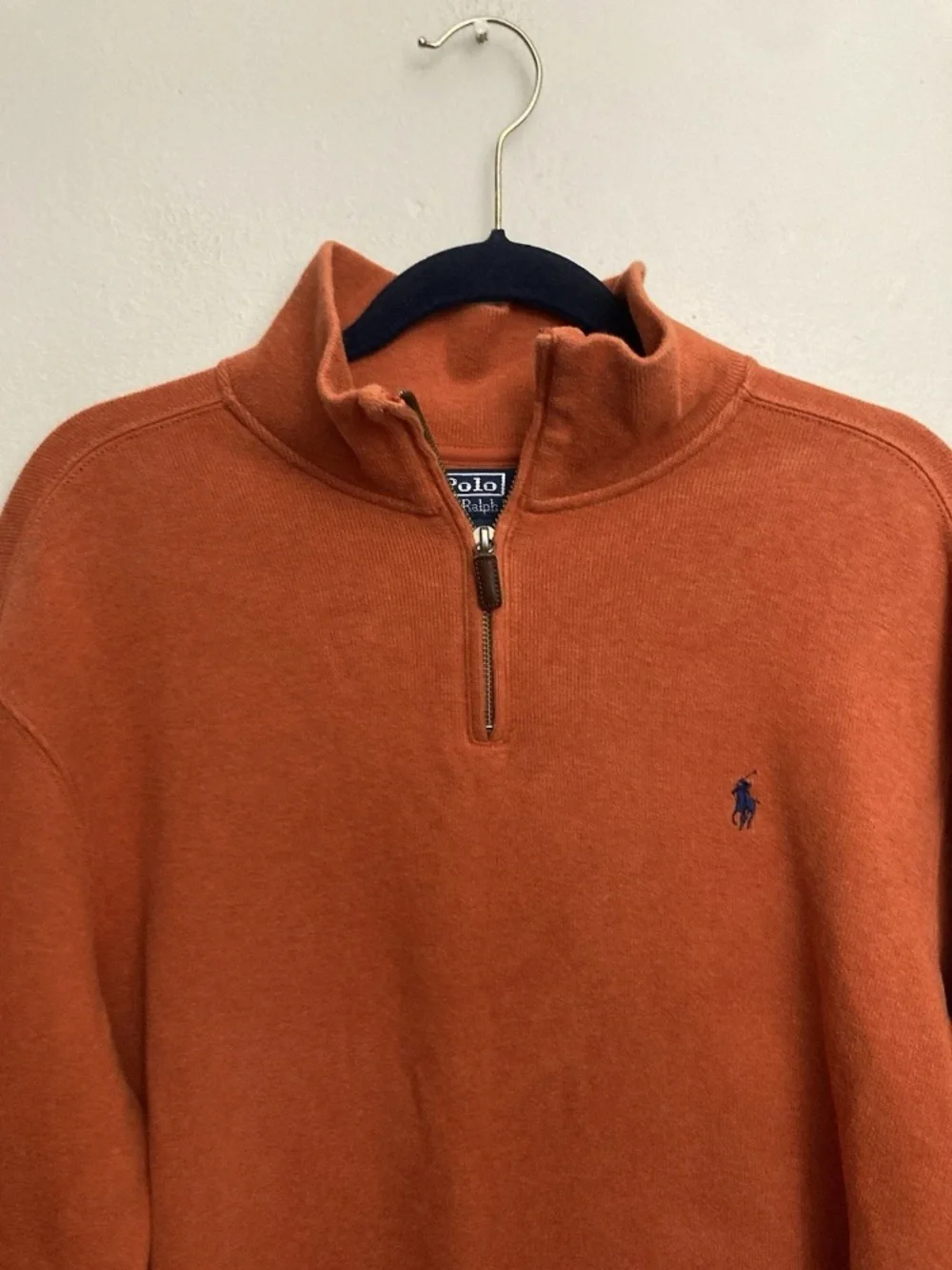 8-27 Polo Ralph Lauren Mens Sweater Orange Cotton XL preppy Quarter Zip